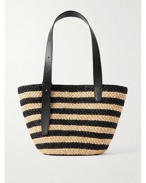 LIE STUDIO The Bianca Große Tote Aus Gestreiftem Raffiabast Mit Lederbesätzen - Weiß