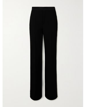 Chloé Satin-Trimmed Wool-Crepe Straight-Leg Trousers - Black