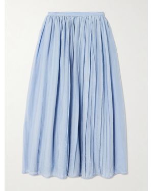 Thierry Colson Pintucked Cotton And Silk-Blend Voile Midi Skirt - Blue