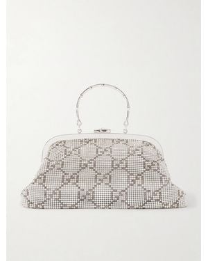 Gucci Crystal-Embellished Satin Clutch - Natural