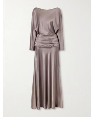 STAUD Freda Gathered Silk-Blend Satin Maxi Dress - Metallic