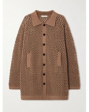 DIOTIMA Crystal-Embellished Open-Knit Wool Cardigan - Brown