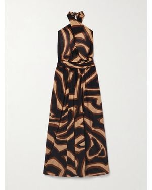 PUCCI Draped Printed Wool-Blend Jersey Halterneck Maxi Dress - White
