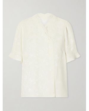 Maison Mayle Margarita Mesh And Crochet-Trimmed Floral-Jacquard Silk-Crepe Blouse - Natural