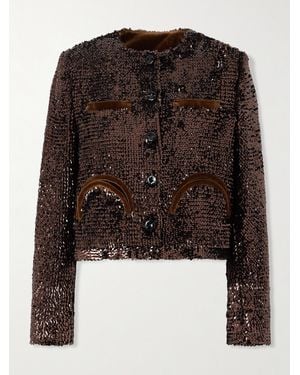 Blazé Milano Tropicana Shamo Cotton Velvet-Trimmed Sequined Satin Jacket - Black