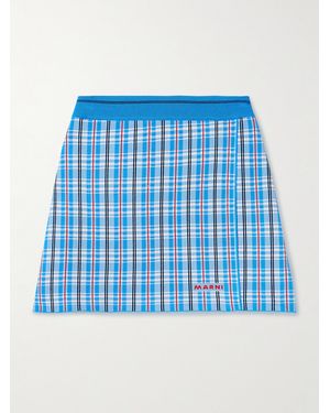 Marni Wrap-Effect Checked Stretch-Knit Mini Skirt - Blue