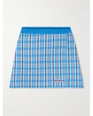 Marni Wrap-Effect Checked Stretch-Knit Mini Skirt - Blue