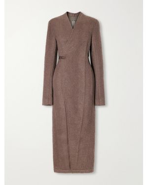 Rick Owens Leather-Trimmed Brushed Alpaca And Wool-Blend Wrap Coat - Brown