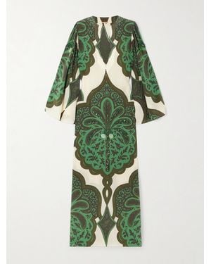 Johanna Ortiz Landscapes Maxikleid Aus Bedrucktem Crêpe De Chine Aus Seide Mit Verzierungen - Grün