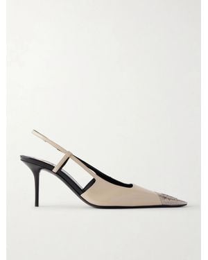 Saint Laurent Jeanne Cassandre-Embossed Leather Slingback Pumps - White