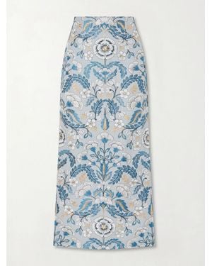 Marta Ferri Embroidered Woven Midi Skirt - Blue