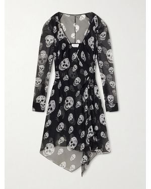 McQueen Printed Silk-Georgette Mini Dress - Black