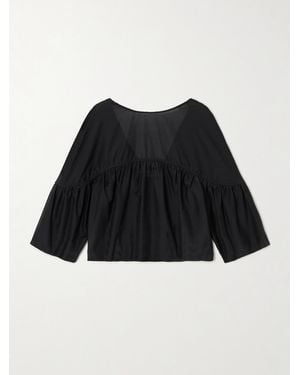 Matteau Gathered Organic Cotton And Silk-Blend Blouse - Black