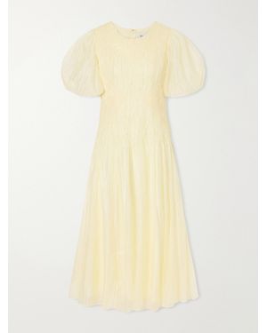 Aje. Ophelia Lace-Trimmed Crinkled-Satin Midi Dress - Yellow