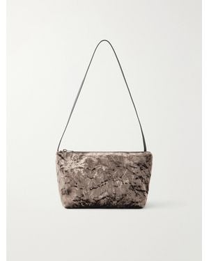 Valesque Corset Leather-Trimmed Crushed Velvet Shoulder Bag - White
