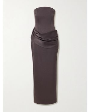 Alex Perry Strapless Draped Satin-Crepe Gown - Gray