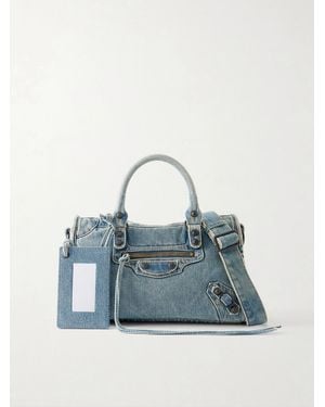 Balenciaga Le City Small Embellished Denim Shoulder Bag - Blue