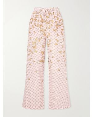 Donde Esteban Pajaritos Y Rosas Wide Leg Printed Cotton Trousers - Pink
