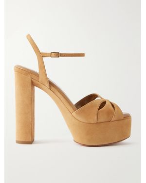 Aquazzura Moves 130 Suede Platform Sandals - Metallic