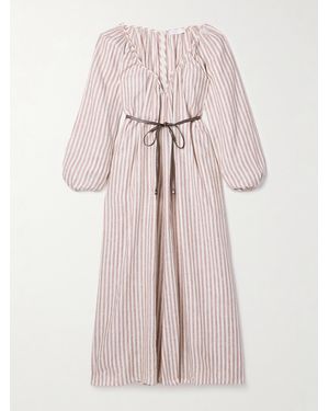 Zimmermann Cascadian Oversized-Maxikleid Aus Gestreiftem Leinen Mit Bindegürtel - Pink