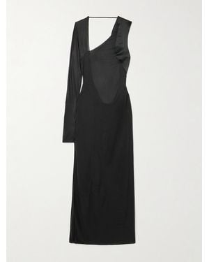 Galvan London Modernist One-Sleeve Satin And Stretch-Tulle Midi Dress - Black