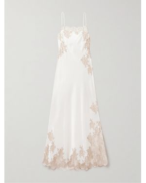 Carine Gilson Chantilly Lace-Trimmed Silk-Satin Nightdress - White