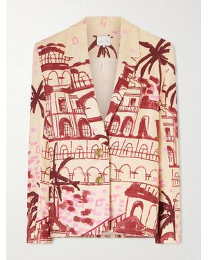 Johanna Ortiz Rock The Plan Printed Linen Blazer - Red