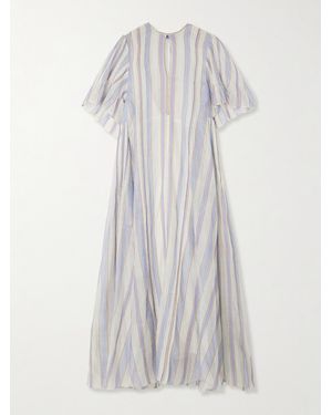 Thierry Colson Zosca Pintucked Striped Lurex-trimmed Cotton And Silk-blend Voile Maxi Dress - White