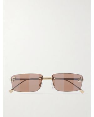 Fendi Fendi First Goldfarbene, Rahmenlose Sonnenbrille Mit Rechteckigem Gläsern Und Kristallen - Pink