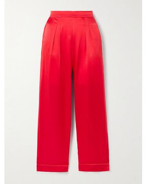 Eres Mondain Piped Pleated Silk-Satin Pyjama Trousers - Red