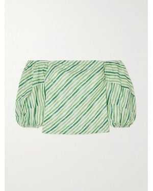Rosie Assoulin Off-The-Shoulder Striped Tencel Lyocell And Linen-Blend Blouse - Green