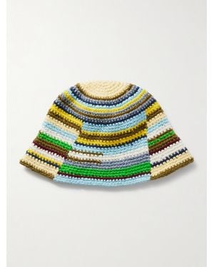 The Elder Statesman Crocheted Organic Cotton Bucket Hat - Green