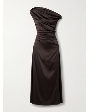 STAUD Phare Draped Silk-Blend Midi Dress - Black