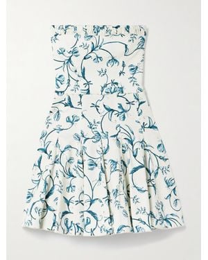 Agua Bendita Caudal Gloriosa Trägerloses Minikleid Aus Einer Baumwollmischung Mit Blumenprint Und Verzierungen - Blau