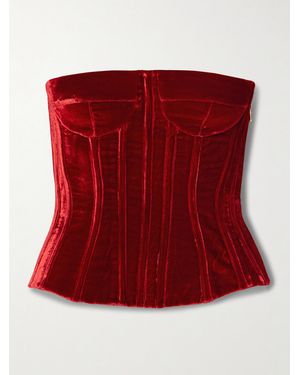 Sergio Hudson Strapless Velvet Bustier Top - Red