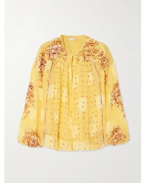 Ulla Johnson Aster Bluse Aus Bedrucktem Krepon Aus Einer Seidenmischung Mit Picot-Besatz - Gelb