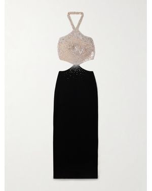 Miss Sohee Som Two-Tone Cutout Crystal And Sequin-Embellished Crepe Halterneck Gown - White