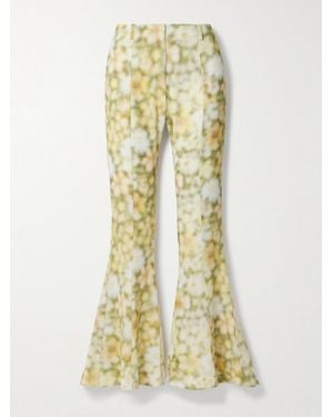 Acne Studios Floral-Print Hammered-Crepe Flared Pants - Yellow