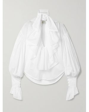 Salon 1884 Giacomo Tie-Neck Ruffled Cotton-Voile Blouse - White