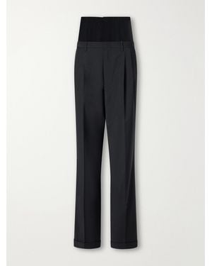 Tibi Mesh-Trimmed Pleated Fresco Straight-Leg Trousers - Black