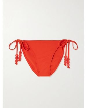 STAUD Sisley Bead-Embellished Bikini Briefs - Red