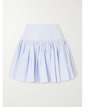 Alaïa Striped Ruffled Cotton-Poplin Mini Skirt - Blue