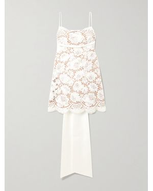 Self-Portrait Open-Back Satin-Trimmed Lace Mini Dress - White
