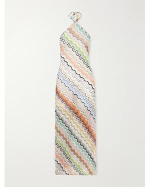 Missoni Striped Crochet-Knit Halterneck Maxi Dress - White