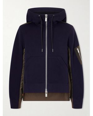 Sacai Sponge Sweat Shell-Paneled Cotton-Blend Jersey Zip-Up Hoodie - Blue