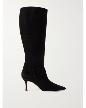 Manolo Blahnik Bayhi 70 Buckle-Embellished Suede Knee Boots - Black