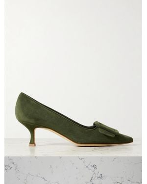 Manolo Blahnik Maysale 50 Buckled Suede Court Shoes - Green