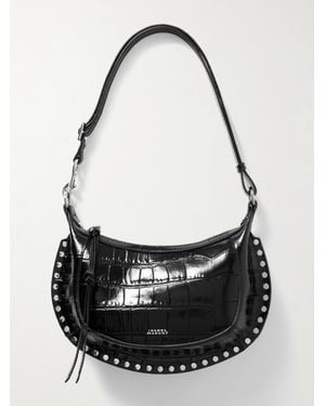 Isabel Marant Oskan Moon Schultertasche Aus Lackleder Mit Krokodileffekt Und Verzierungen - Schwarz