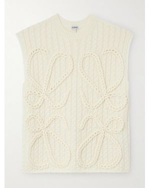 Loewe Anagram Cable-Knit Wool Vest - Natural