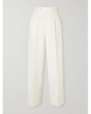 AURALEE Pleated Wool, Cotton And Linen-Blend Oxford Wide-Leg Pants - White